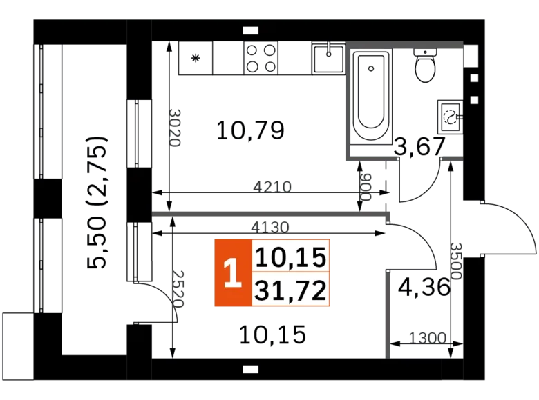 Mieszkanie 1 pokój 32 m² Odincovskiy gorodskoy okrug, Rosja