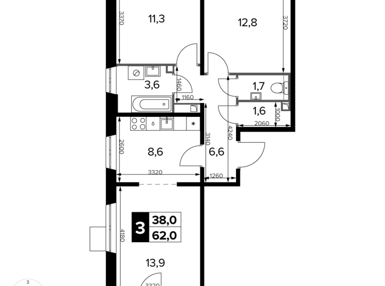 Appartement 3 chambres 63 m² Khimki, Fédération de Russie