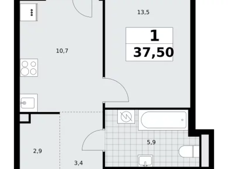Wohnung 1 Zimmer 38 m² Nördlicher Verwaltungsbezirk, Russland