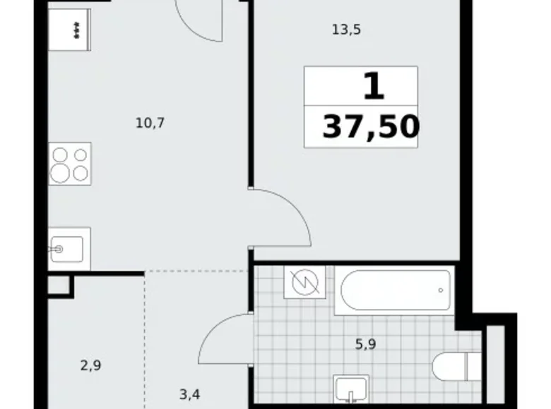 Apartamento 1 habitación 38 m² Northern Administrative Okrug, Rusia