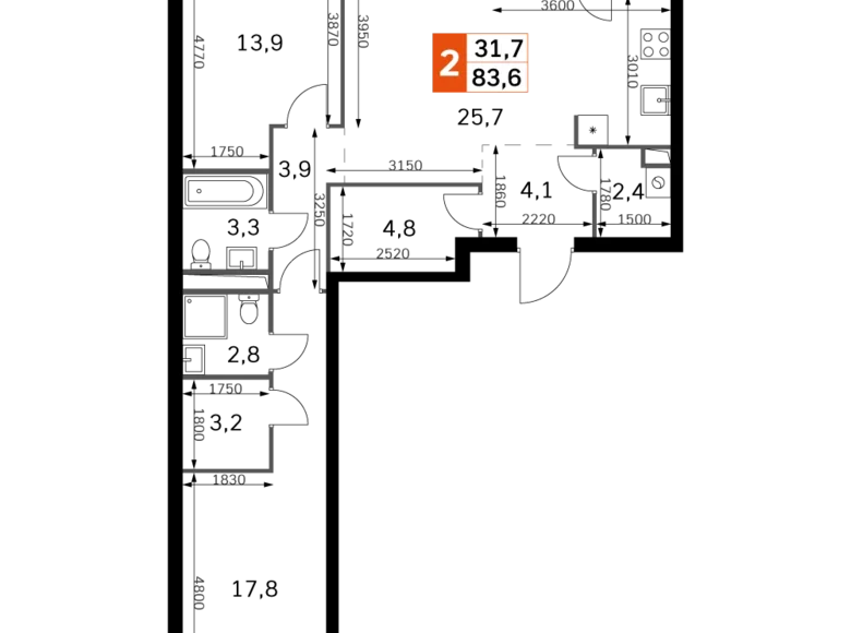 Appartement 3 chambres 84 m² Moscou, Fédération de Russie