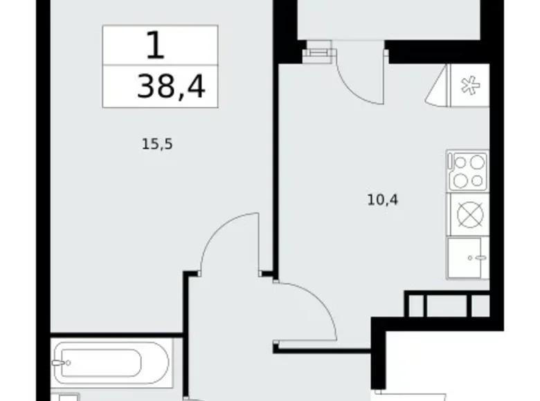 1 room apartment 38 m² Moscow, Russia