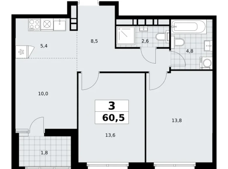 Квартира 3 комнаты 61 м² район Коммунарка, Россия
