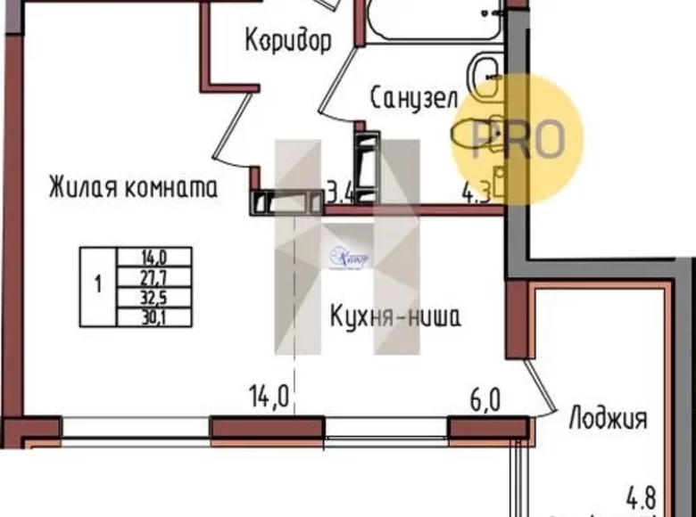 Wohnung 1 Zimmer 30 m² Kaliningrad, Russland