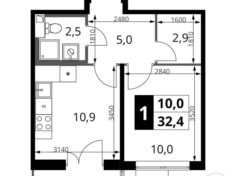 Appartement 1 chambre 32 m² Khimki, Fédération de Russie