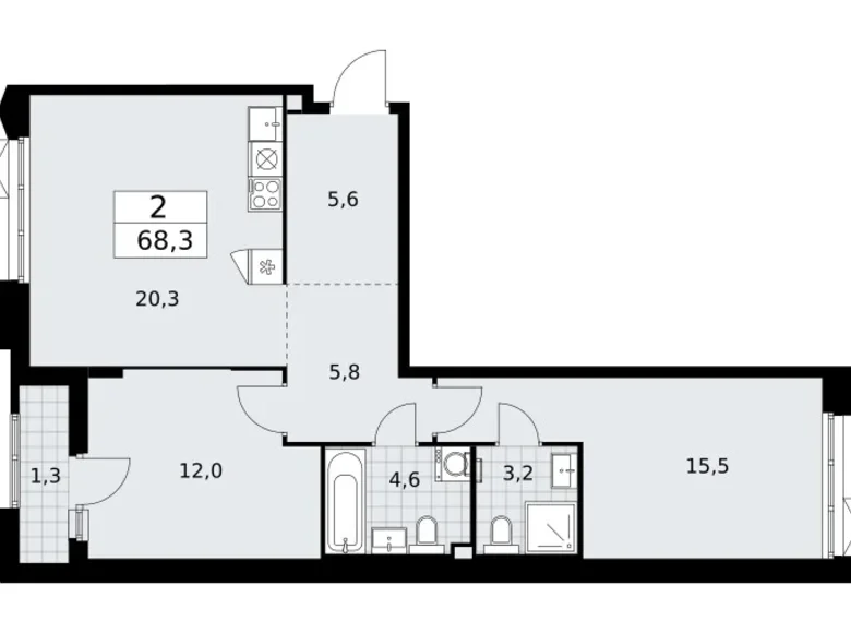 Mieszkanie 2 pokoi 68 m² Troick, Rosja