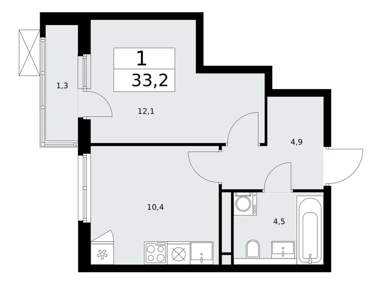 Квартира 1 комната 33 м² поселение Сосенское, Россия