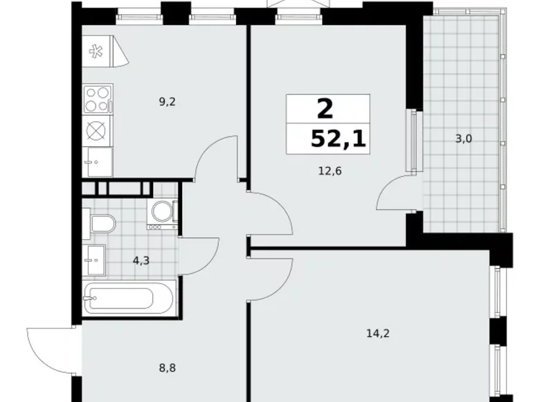 Apartamento 2 habitaciones 52 m² Moscú, Rusia