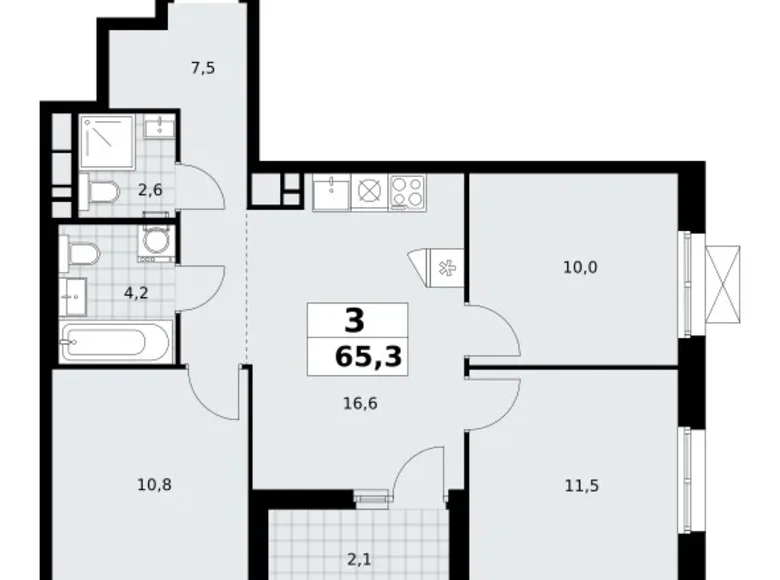 Mieszkanie 3 pokoi 65 m² poselenie Sosenskoe, Rosja