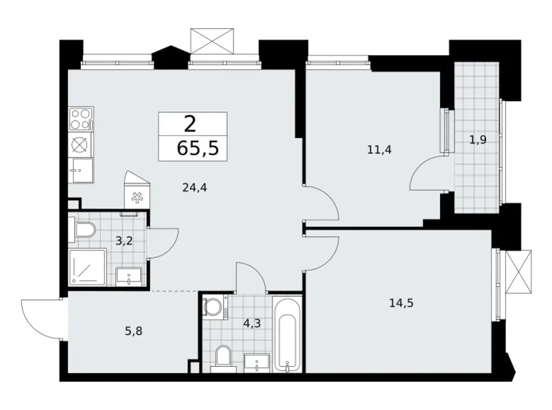 Wohnung 2 zimmer 66 m² Troizk, Russland