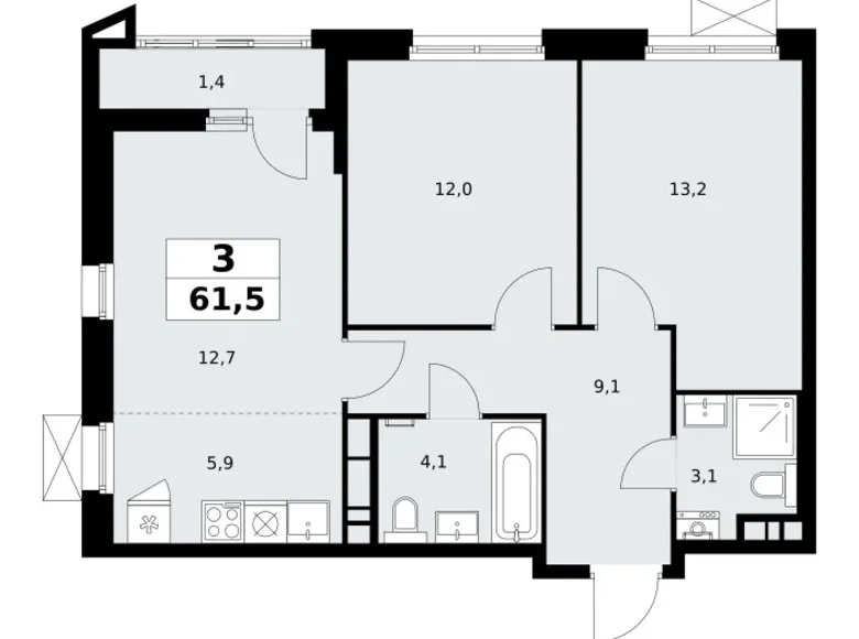 3 room apartment 62 m² poselenie Sosenskoe, Russia