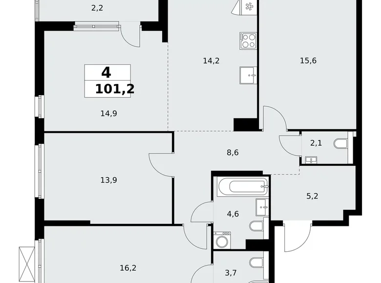 Квартира 4 комнаты 101 м² поселение Сосенское, Россия