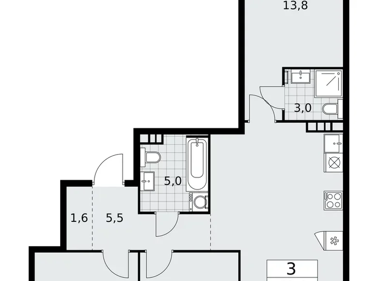 3 room apartment 81 m² Moscow, Russia