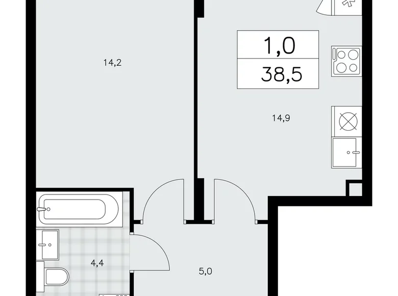 Квартира 1 комната 39 м² поселение Сосенское, Россия