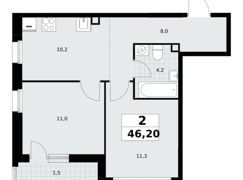 2 room apartment 46 m² Postnikovo, Russia