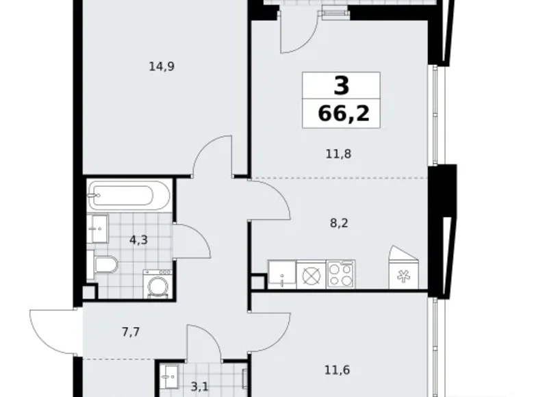 Mieszkanie 3 pokoi 66 m² poselenie Sosenskoe, Rosja