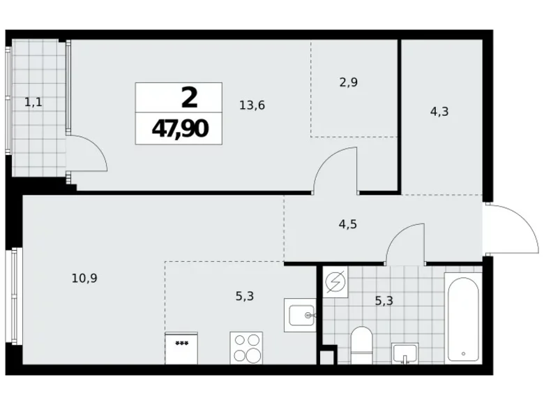 Квартира 2 комнаты 48 м² Северный административный округ, Россия