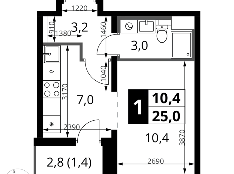 Wohnung 1 zimmer 25 m² Leninsky District, Russland