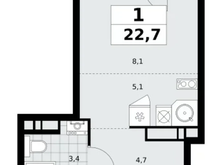 Квартира 1 комната 23 м² поселение Сосенское, Россия