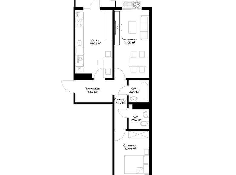 Квартира 2 комнаты 62 м² Ташкент, Узбекистан