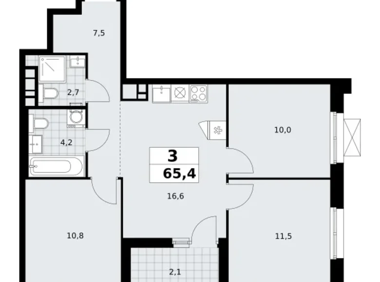 Mieszkanie 3 pokoi 65 m² poselenie Sosenskoe, Rosja