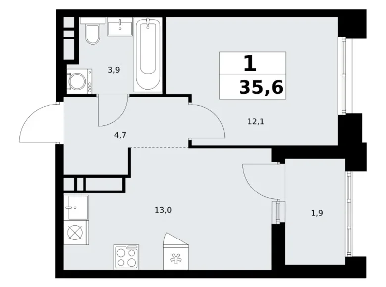 Apartamento 1 habitación 36 m² poselenie Sosenskoe, Rusia