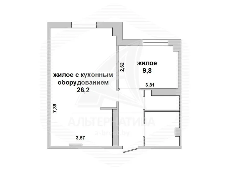 2 room apartment 50 m² Pruzhany, Belarus