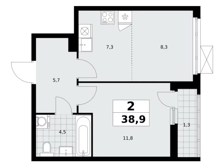 2 room apartment 39 m² poselenie Sosenskoe, Russia