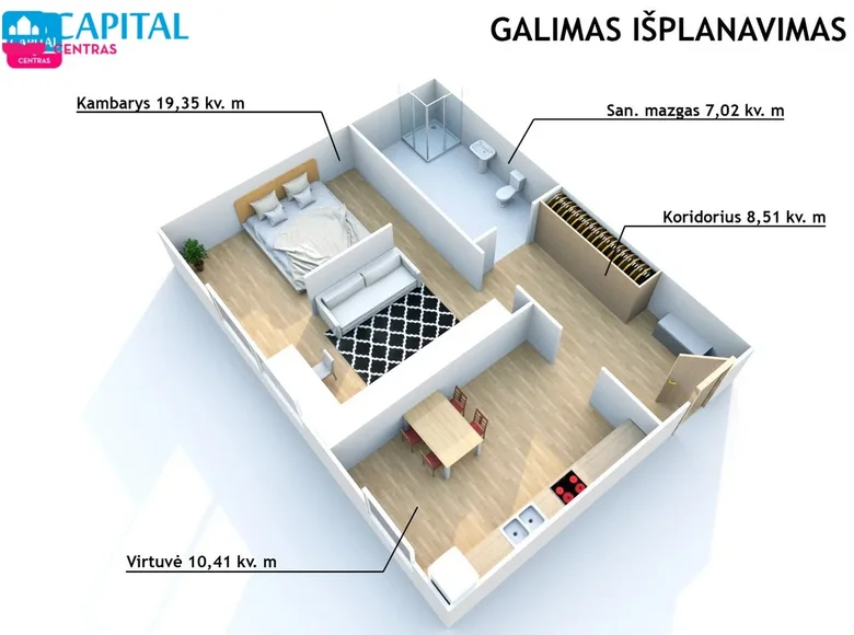 2 room apartment 45 m² Vilnius, Lithuania