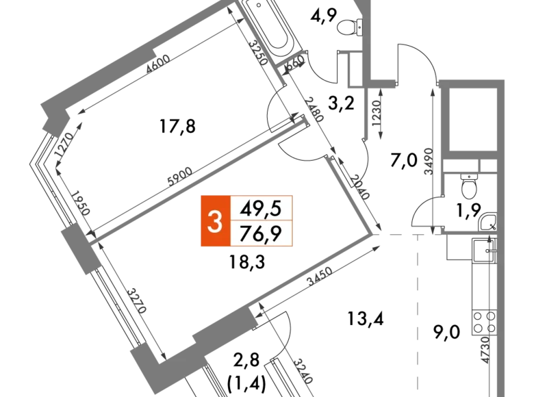 Mieszkanie 3 pokoi 77 m² Konkovo District, Rosja