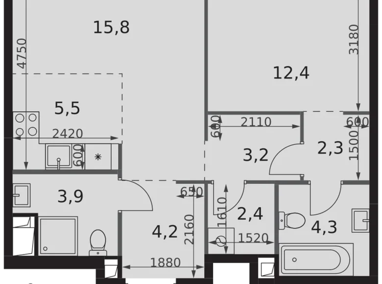Mieszkanie 2 pokoi 54 m² Moskwa, Rosja