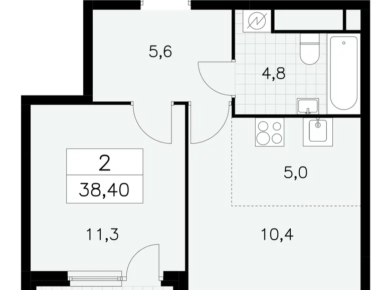 Wohnung 2 Zimmer 38 m² Südwestlicher Verwaltungsbezirk, Russland