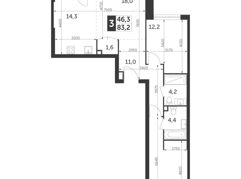 Apartamento 3 habitaciones 83 m² North-Eastern Administrative Okrug, Rusia