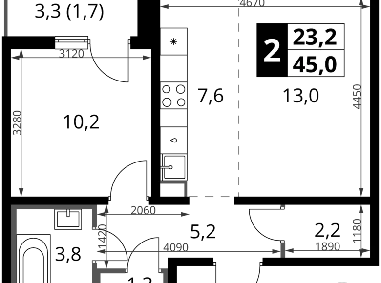 Квартира 2 комнаты 45 м² Ленинский район, Россия