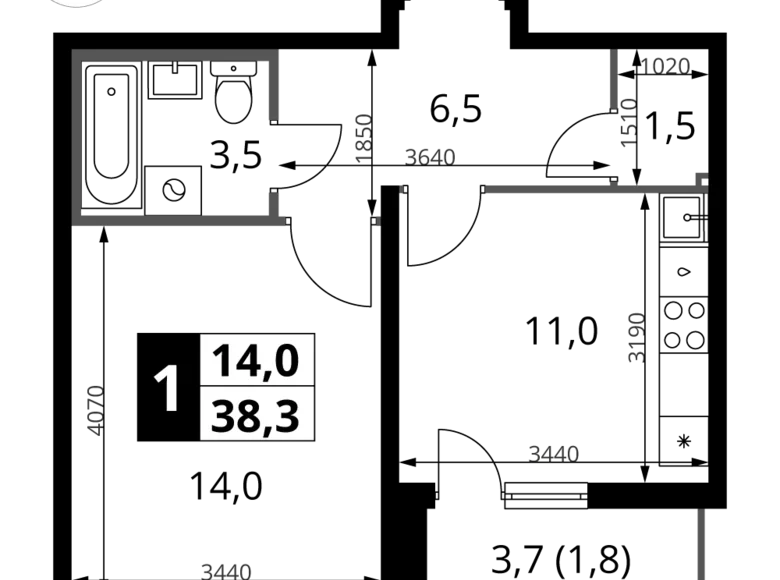 Mieszkanie 1 pokój 38 m² rejon leniński, Rosja