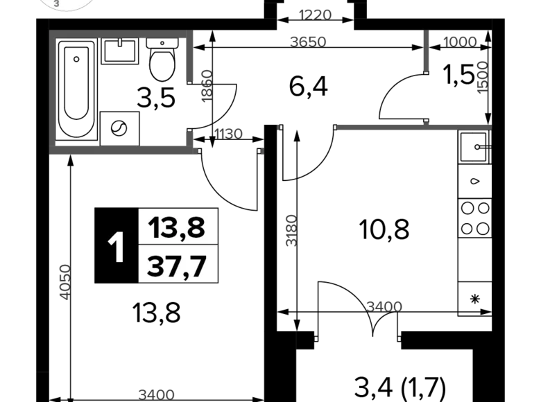 1 room apartment 38 m² Potapovo, Russia