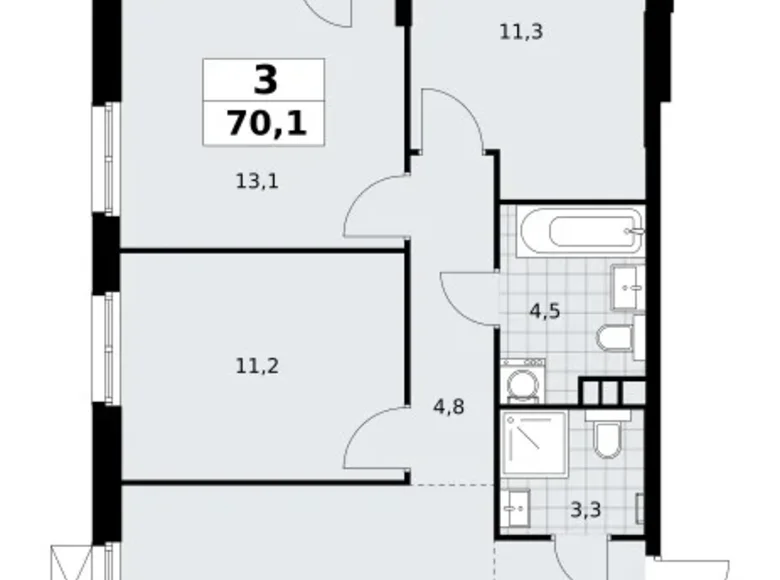 Квартира 3 комнаты 70 м² Юго-Западный административный округ, Россия