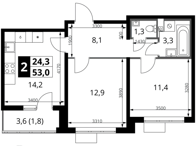 Wohnung 2 zimmer 53 m² Leninsky District, Russland