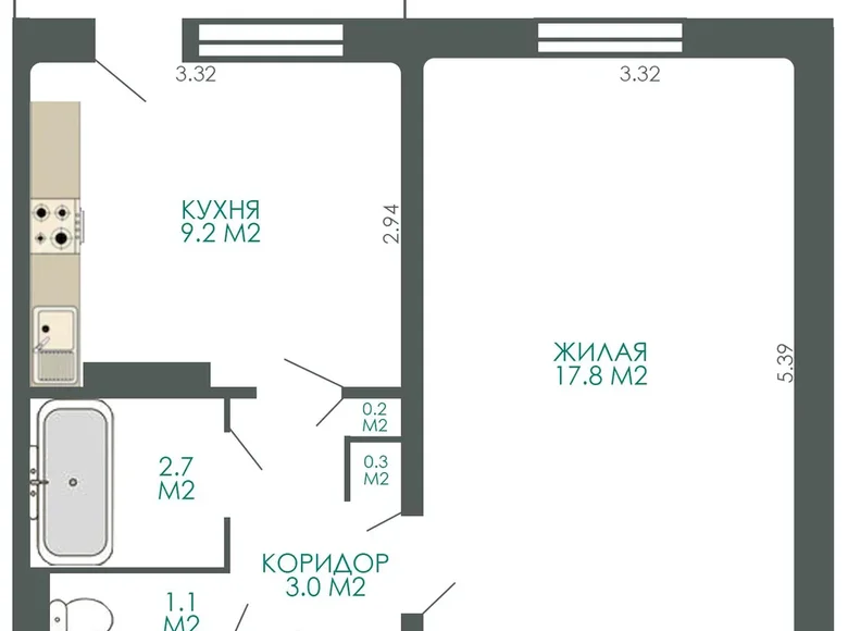 Wohnung 1 Zimmer 34 m² Hatawa, Weißrussland