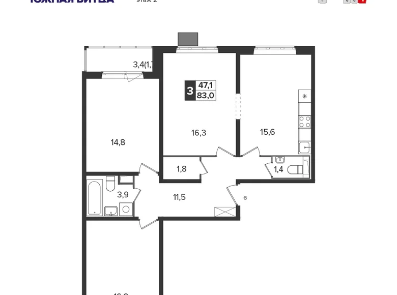 Wohnung 3 zimmer 83 m² Leninsky District, Russland