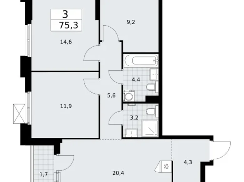 Mieszkanie 3 pokoi 75 m² Troick, Rosja