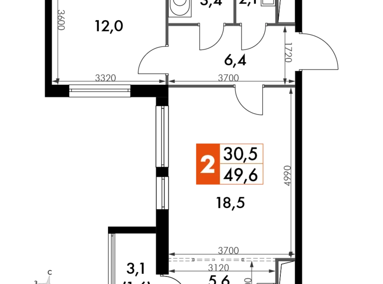 Mieszkanie 2 pokoi 50 m² Razvilka, Rosja