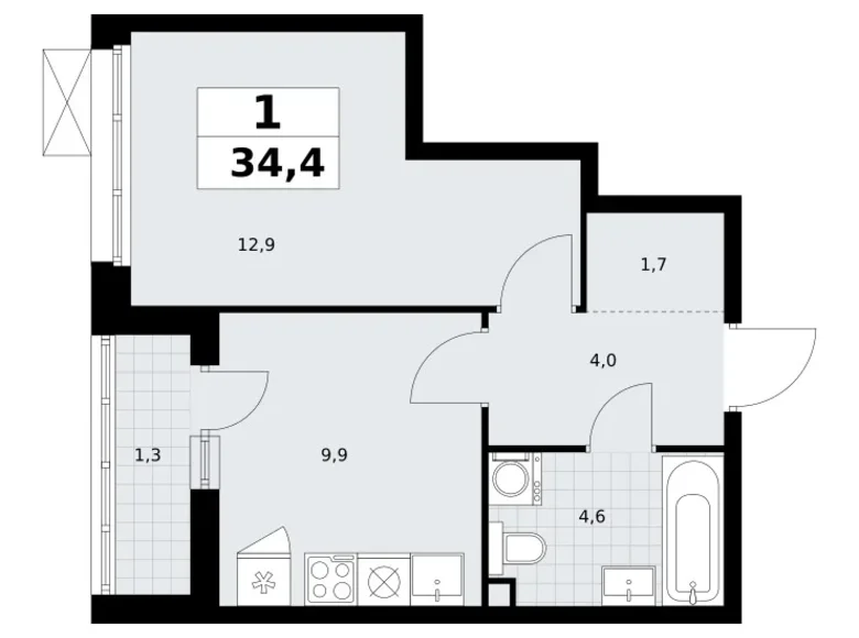 Appartement 1 chambre 34 m² Postnikovo, Fédération de Russie