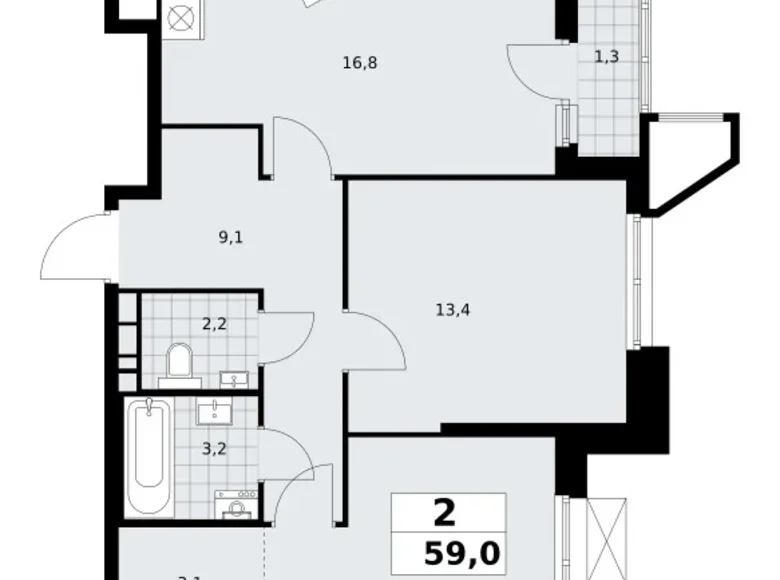 Mieszkanie 2 pokoi 59 m² poselenie Sosenskoe, Rosja