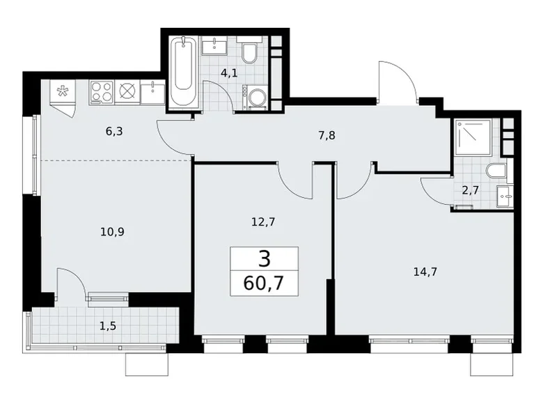 Wohnung 3 zimmer 61 m² Wnukowo, Russland