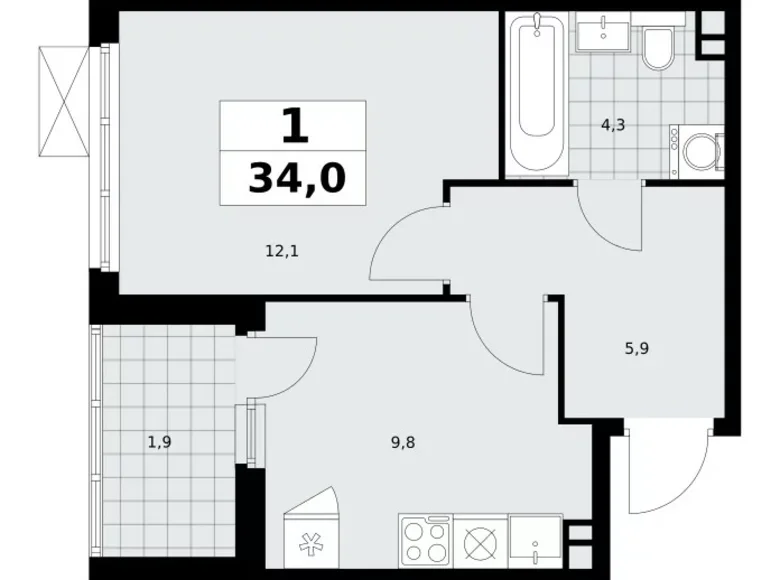 Appartement 1 chambre 34 m² Moscou, Fédération de Russie