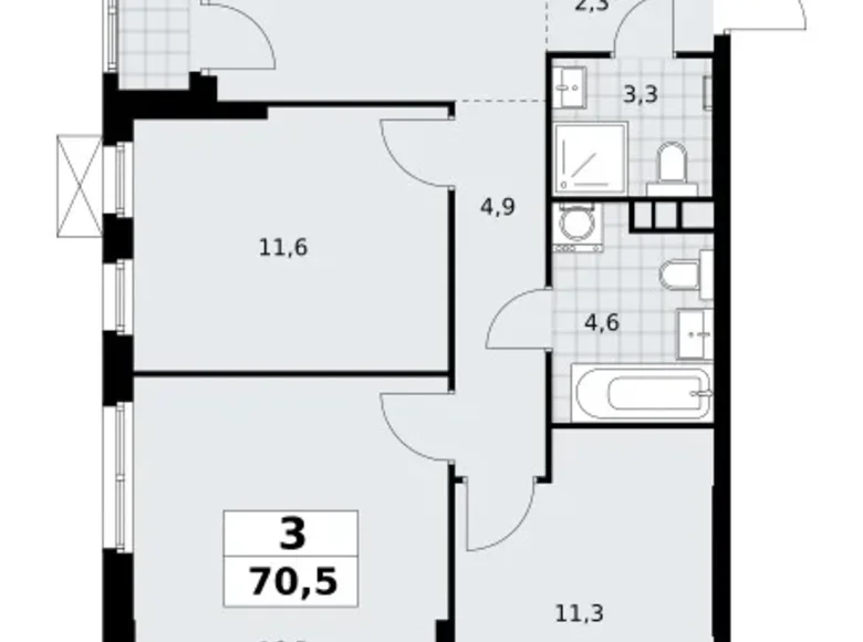 3 room apartment 71 m² South-Western Administrative Okrug, Russia