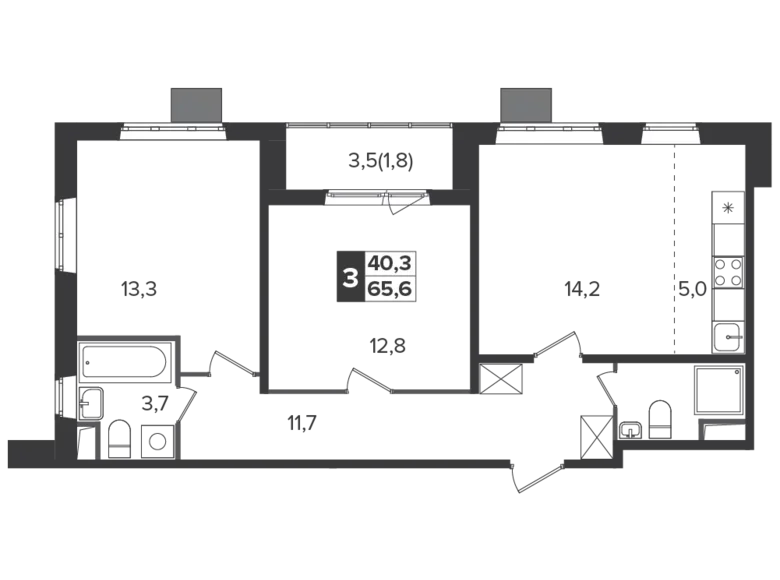 3 room apartment 65 m² Moscow, Russia