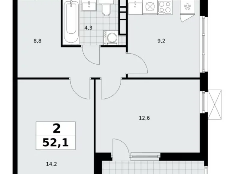 2 room apartment 52 m² Moscow, Russia