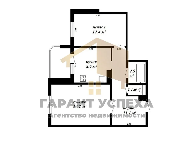 Квартира 2 комнаты 54 м² Мухавецкий сельский Совет, Беларусь